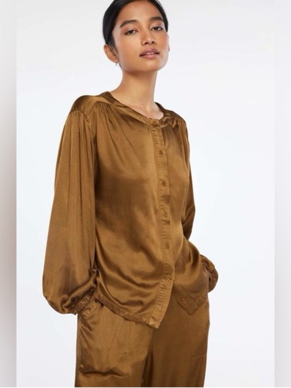 LACAUSA Olive Brown Long-Sleeve Button-Down Shirt - Made in USA